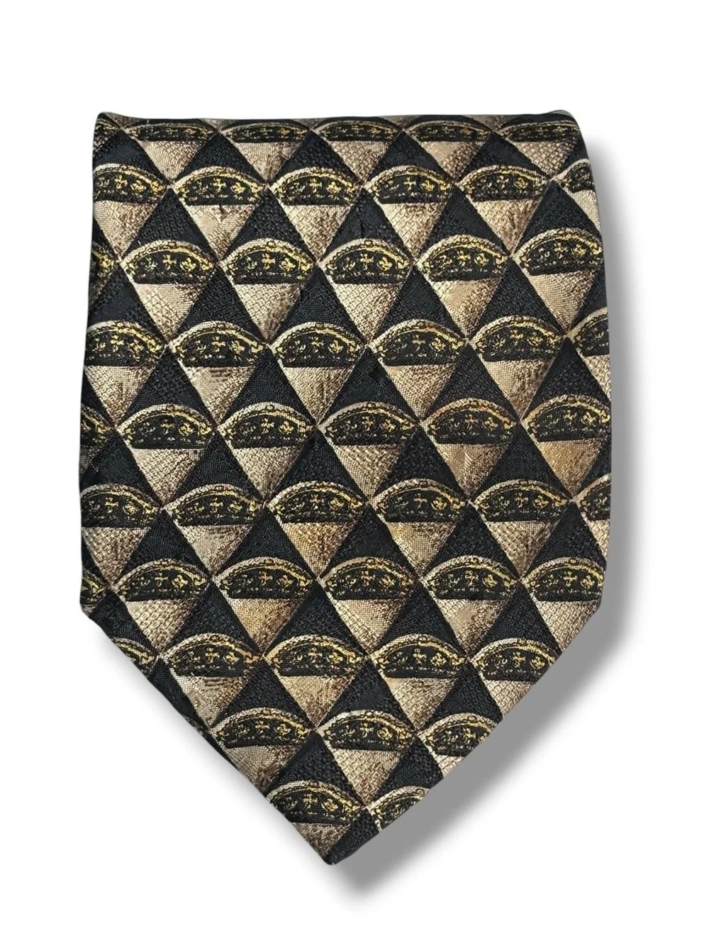ERMENEGILDO ZENGA Tan & Black Silk Diamond & Crown Pattern Tie